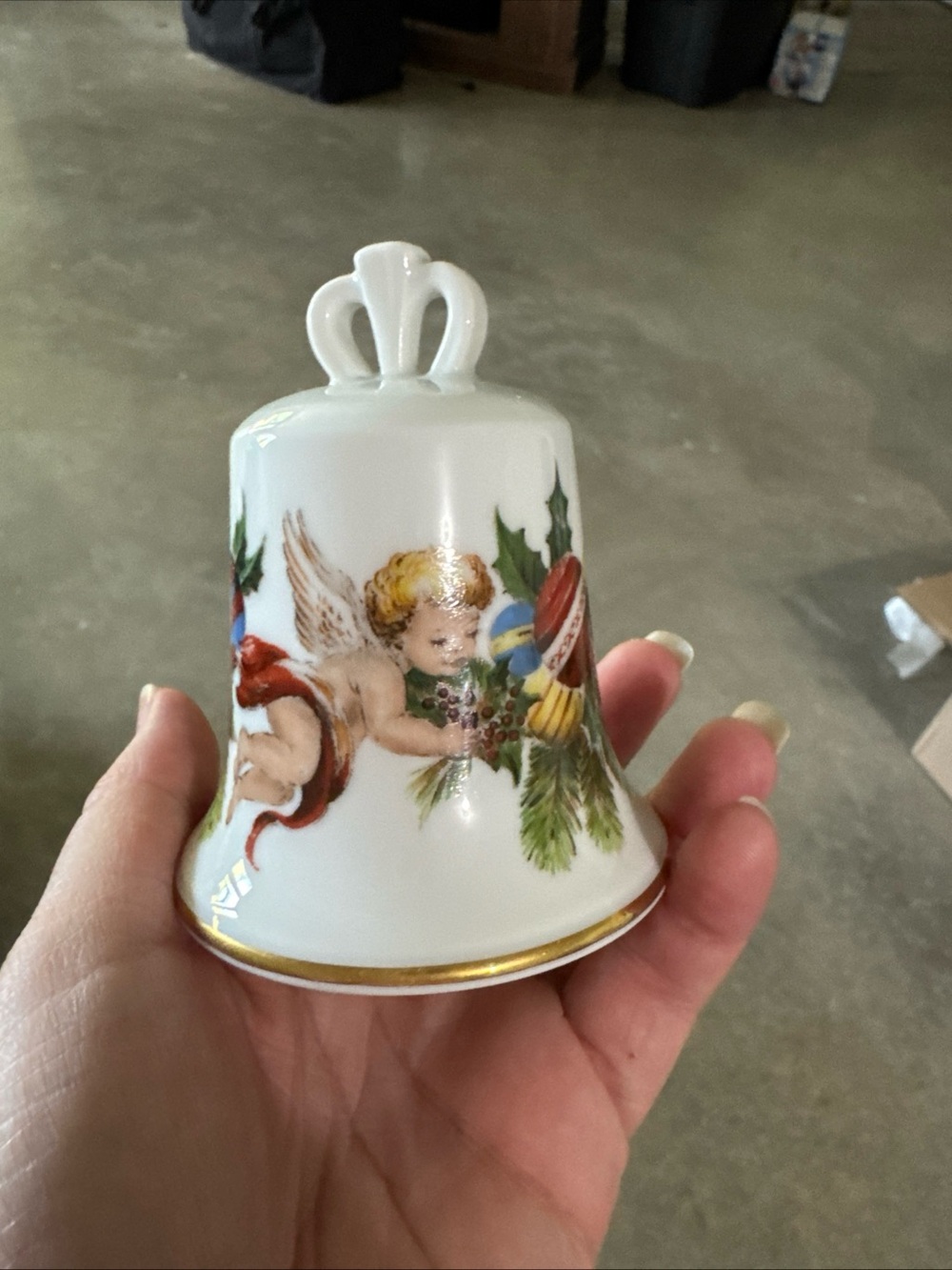 Kaiser Porcelain Cherub Christmas Bell Ornament Vintage Germany